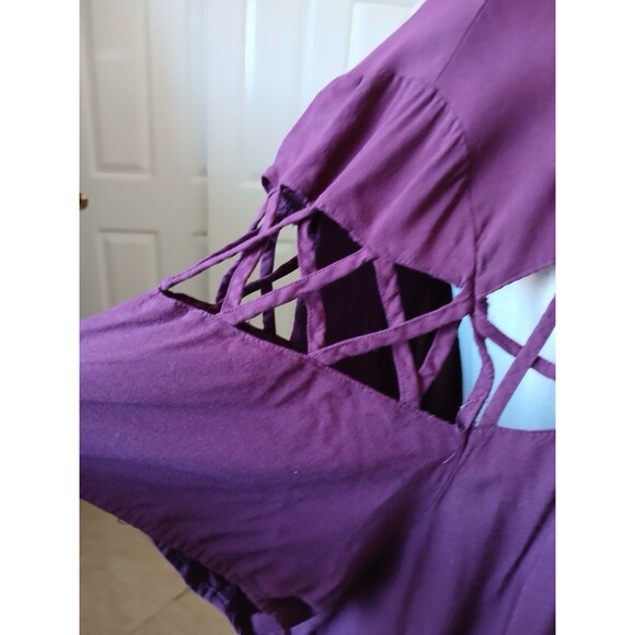 Torrid Dress Purple Challis Lattice Cutout Short Sleeve Trapeze Swing Size 3X - Picture 8 of 16